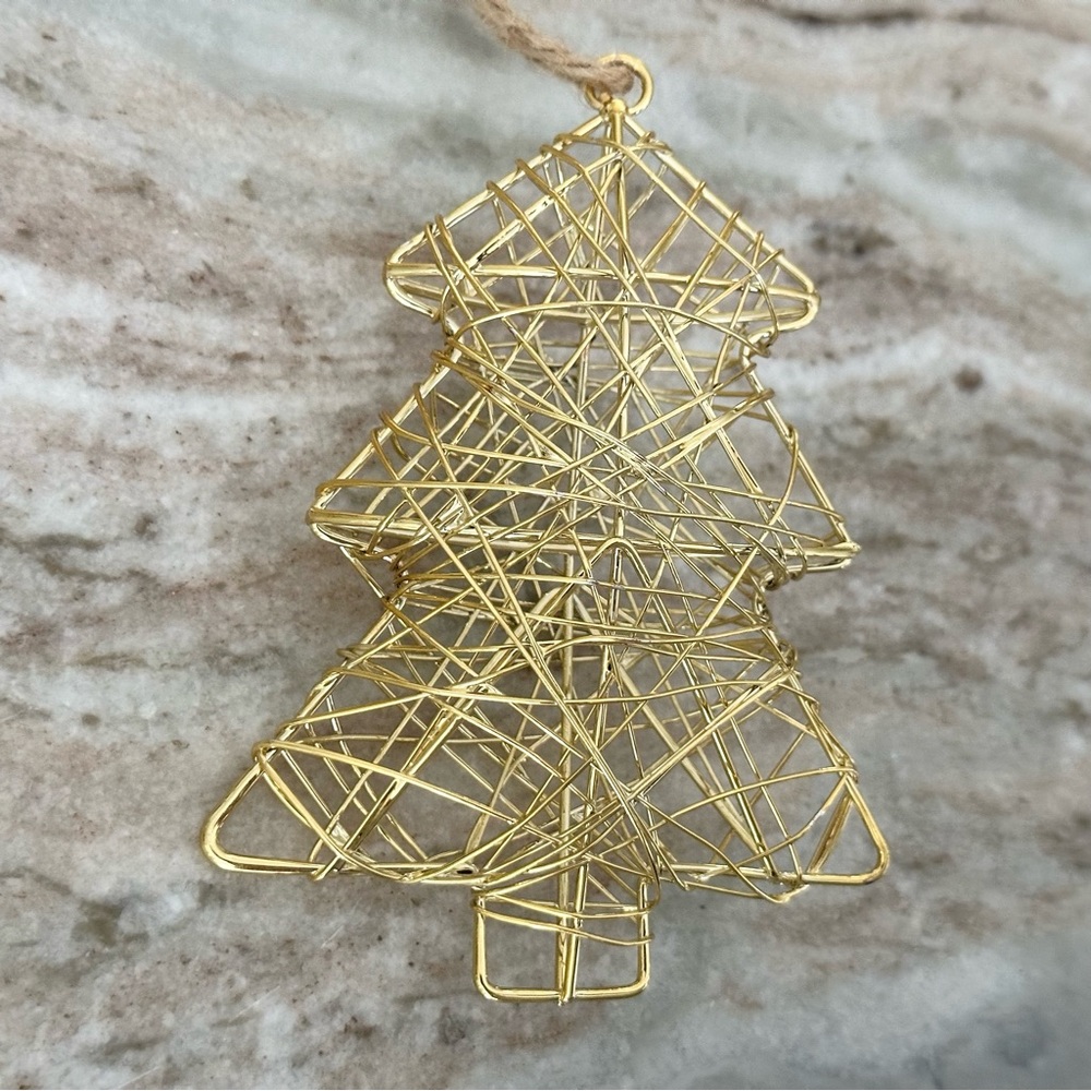 Gold Metal Wire Christmas Tree Ornament  - Holiday Decor